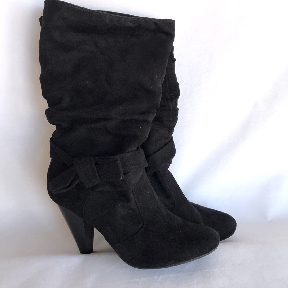 Self Esteem Deana Bow black suedelike fabric boots